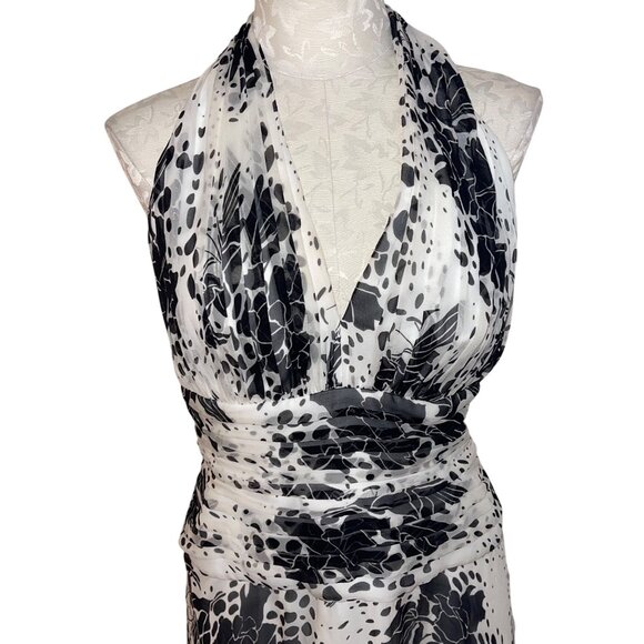 Tadashi Vintage Womens Dress Size Medium White Floral Halter Deadstock Pure Silk - Picture 10 of 12